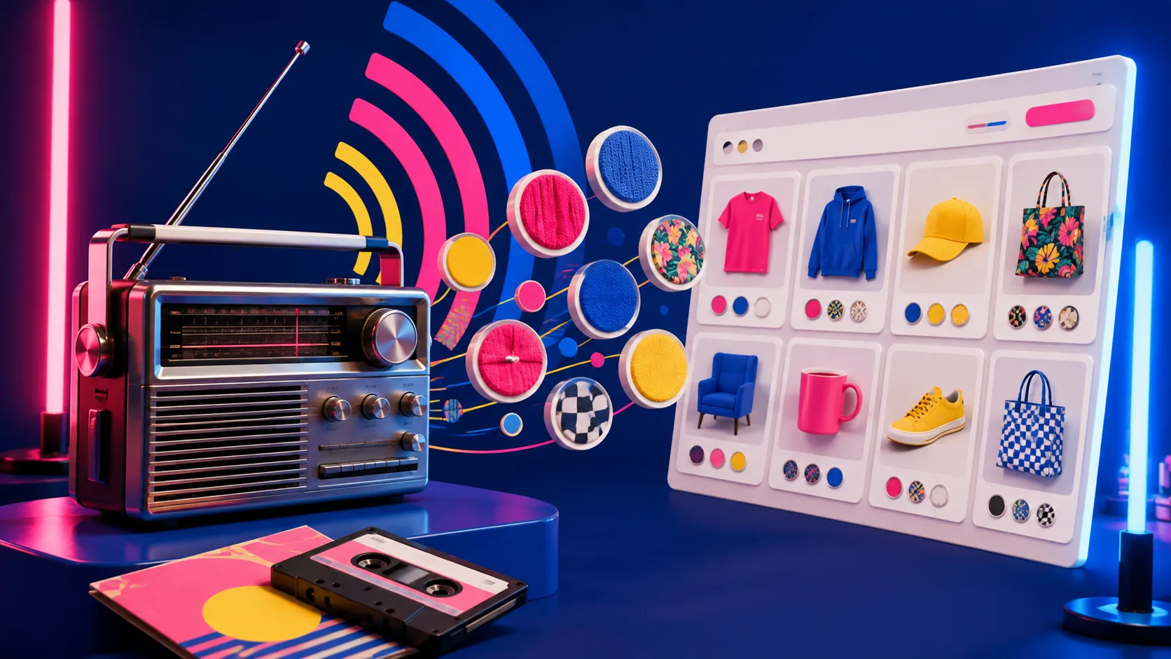 Radio y muestras de color conectadas a una coleccion de productos