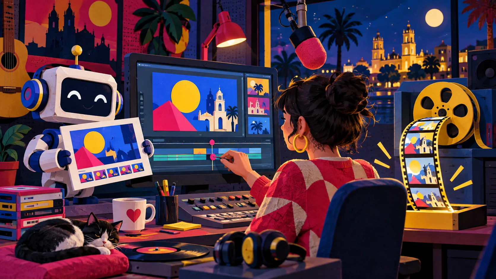Edición humana de un vídeo de motion graphics con línea de tiempo