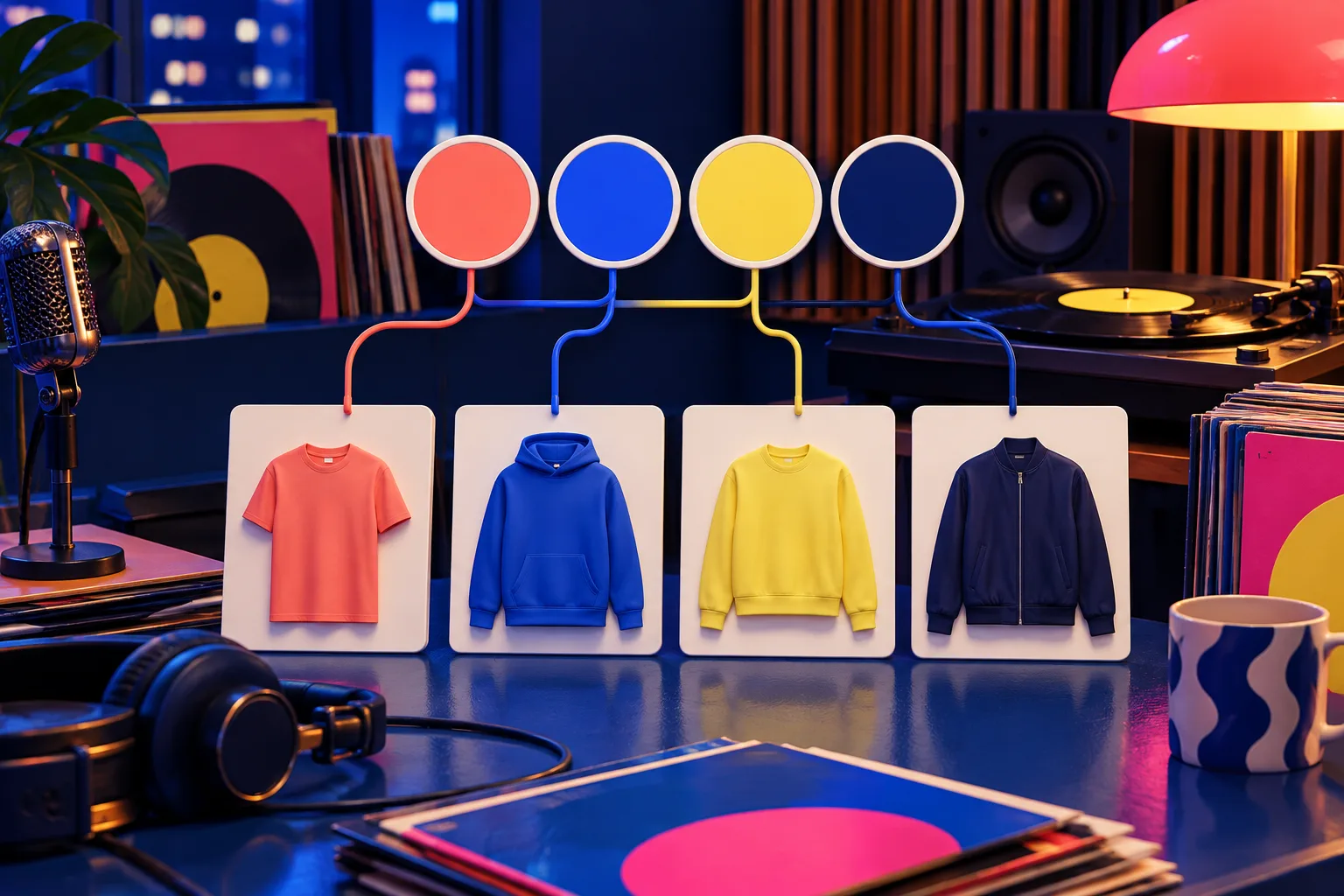 Muestras de color que conectan productos relacionados