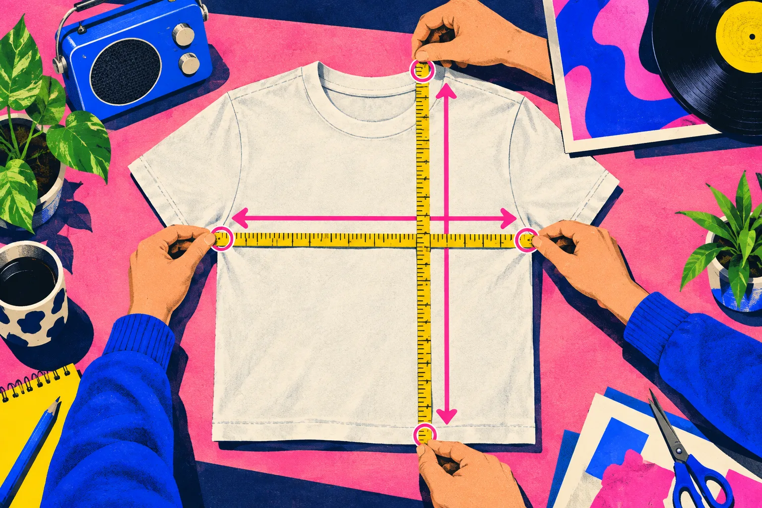 Camiseta plana medida con una cinta métrica